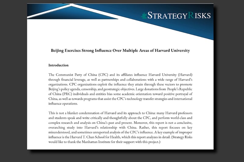 The report by China-focused business intelligence firm Strategy Risks.